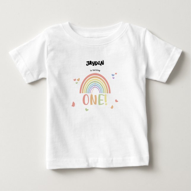 T-shirt Pour Bébé Joyeux 1er anniversaire arc-en-ciel pastel mignon (Devant)