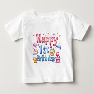 T-shirt Pour Bébé Joyeux 1er anniversaire - Design d'illustration co