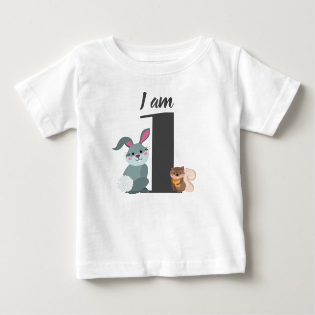 T-shirt Pour Bébé Joyeux 1er anniversaire écureuil lapin (Devant)