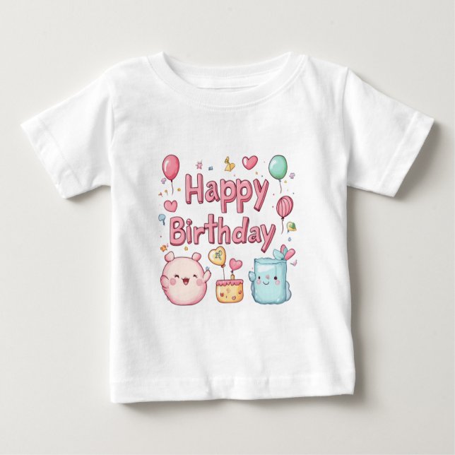 T-shirt Pour Bébé Joyeux 1er Anniversaire - Jolie conception d'Anniv (Devant)