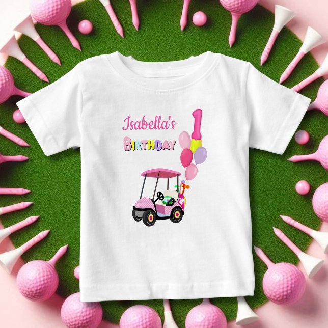 T-shirt Pour Bébé Joyeux 1er Anniversaire Polka Dot Rose Fille Golf (Créateur téléchargé)