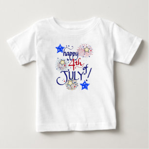 T-shirt Pour Bébé Joyeux 4 juillet ! avec feux d'artifice et étoile