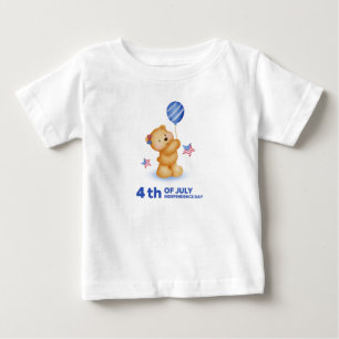 T-shirt Pour Bébé Joyeux 4 juillet mignon ours en peluche