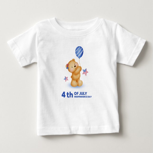 T-shirt Pour Bébé Joyeux 4 juillet mignon ours en peluche (Devant)