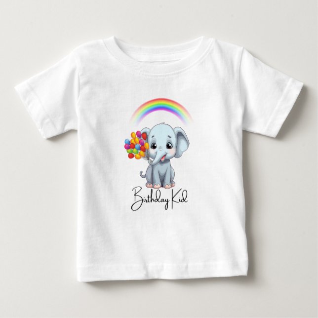 T-shirt Pour Bébé Joyeux Anniversaire Cartoon Elephant Thème (Devant)