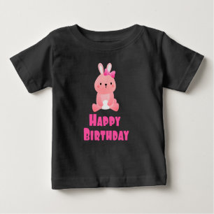 T-shirt Pour Bébé Joyeux anniversaire de lapin rose