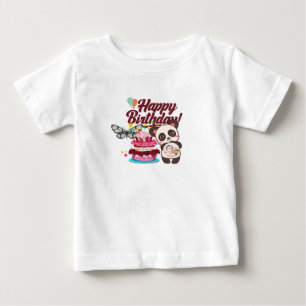 T-shirt Pour Bébé Joyeux Anniversaire Délice : Panda et gâteau adora