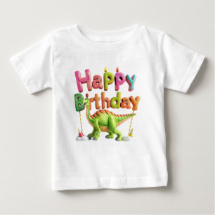 T-shirt Pour Bébé Joyeux Anniversaire Dinosaure – Dino Mignon avec B