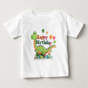 T-shirt Pour Bébé Joyeux Anniversaire Dinosaure Vert avec Ballons –