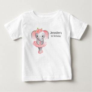 T-shirt Pour Bébé Joyeux Anniversaire Éléphant Rose Et Gris Ballerin