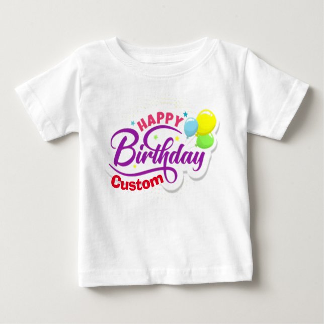 T-shirt Pour Bébé Joyeux Anniversaire Moderne Élégant Nom Customisé  (Devant)