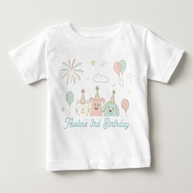 T-shirt Pour Bébé Joyeux Anniversaire Trois Ans Doux et Enjoué (Devant)
