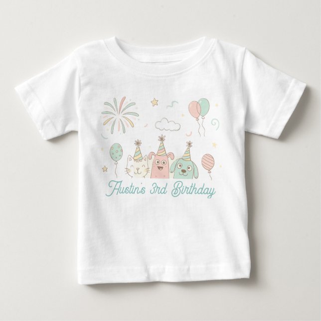 T-shirt Pour Bébé Joyeux Anniversaire Trois Ans et Sucré (Devant)