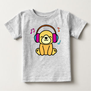 T-shirt Pour Bébé Joyeux bébé chiot souriant avec casque.