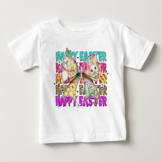 T-shirt Pour Bébé Joyeux Bunny de Pâques Coquette Bow (Devant)