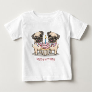 T-shirt Pour Bébé Joyeux Carlin d'anniversaire Chiens Cupcake