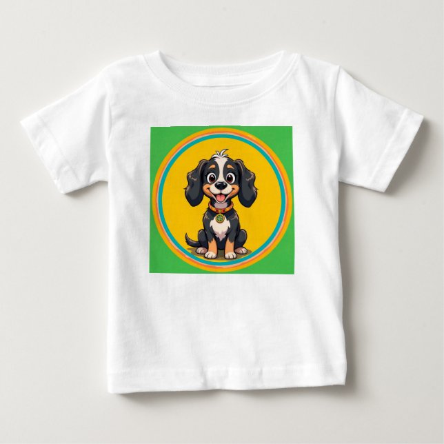 T-shirt Pour Bébé Joyeux chien de dessin dans un cadre circulaire co (Devant)