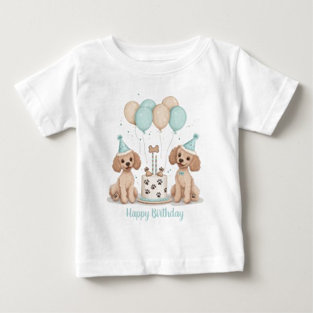 T-shirt Pour Bébé Joyeux Chiens de caniche normaux d'anniversaire (Devant)