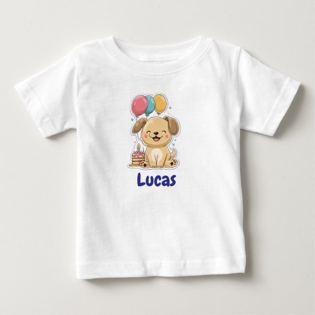 T-shirt Pour Bébé Joyeux chiot, garçon, faisons la fête, 1er anniver (Devant)
