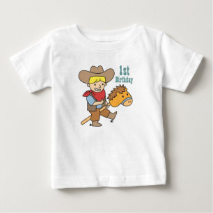 T-shirt Pour Bébé Joyeux cow-boy à cheval sur une canne à cheval