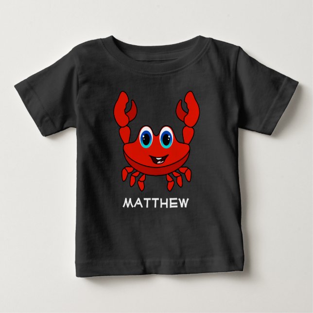 T-shirt Pour Bébé Joyeux crabe caricaturé personnalisé (Devant)