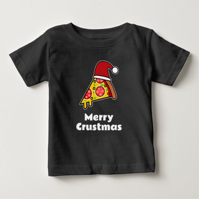 T-shirt Pour Bébé Joyeux Crustmas FUNNY PIZA SLICE PÈRE NOËL (Devant)
