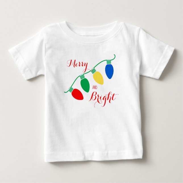 T-shirt Pour Bébé Joyeux et brillants feux de Noël Personnalisé (Devant)