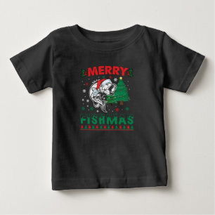 T-shirt Pour Bébé Joyeux Fishmas Poisson Pêche Papa Pêcheur Noël