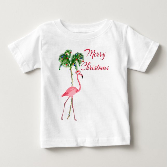 T-shirt Pour Bébé Joyeux Flamant rose de Noël (Devant)