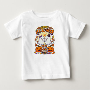 T-shirt Pour Bébé Joyeux Halloween Couple de Fantômes Mignons avec P