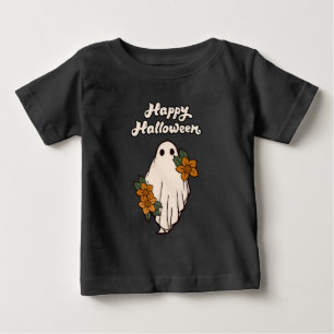 T-shirt Pour Bébé Joyeux Halloween Gentil Fantôme avec des Fleurs