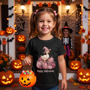 T-shirt Pour Bébé Joyeux Halloween Sorcière Rose Canard & Citrouille