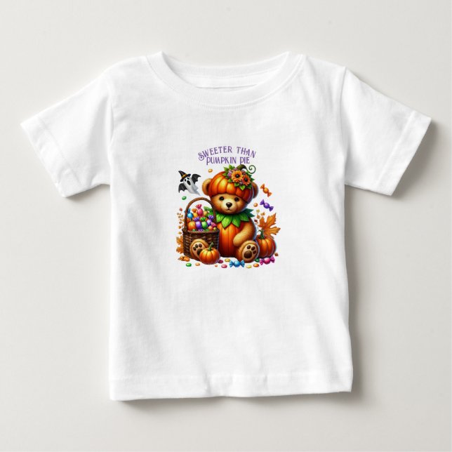 T-shirt Pour Bébé Joyeux Helloween Ourson Sorcier Mignon (Devant)