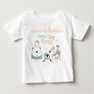T-shirt Pour Bébé Joyeux Joyeux Joy Cute Animaux 1er Noël