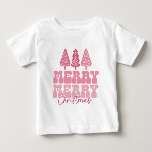 T-shirt Pour Bébé Joyeux Joyeux Noël - Conception des Fêtes Rose