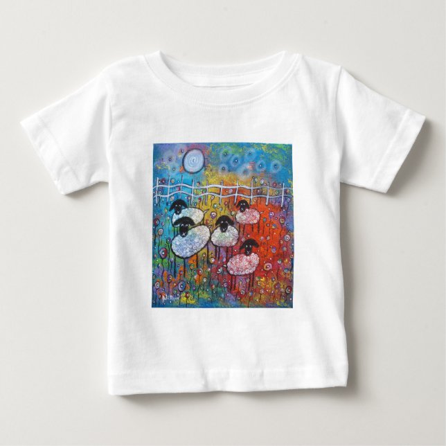 T-shirt Pour Bébé Joyeux moutons en fleurs (Devant)