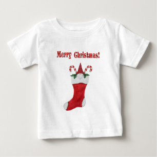 T-shirt Pour Bébé Joyeux Noël Adorable Gnome en rouge Stocking
