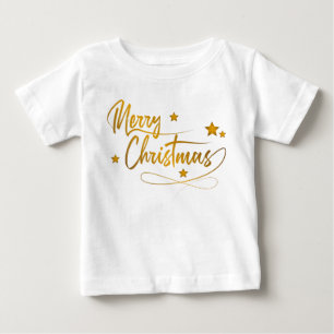 T-shirt Pour Bébé Joyeux Noël Calligraphie Dorée Élégante et Festive