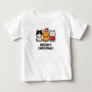 T-shirt Pour Bébé Joyeux Noël Chats Chapeaux de Père Noël