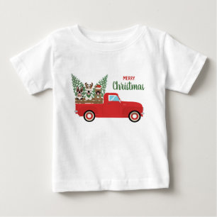 T-shirt Pour Bébé Joyeux Noël Chiens de taureaux français Camion de 
