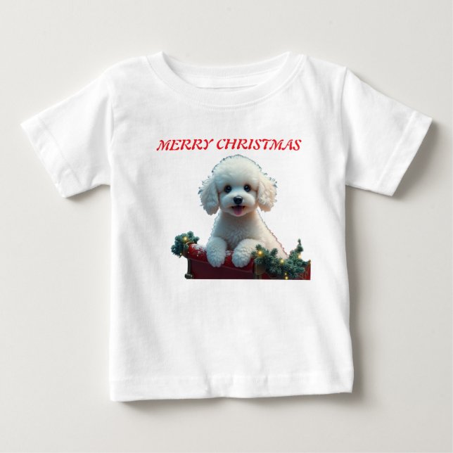 T-shirt Pour Bébé Joyeux Noël chiot (Devant)