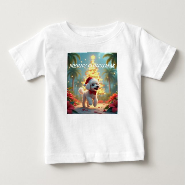 T-shirt Pour Bébé Joyeux Noël chiot (Devant)