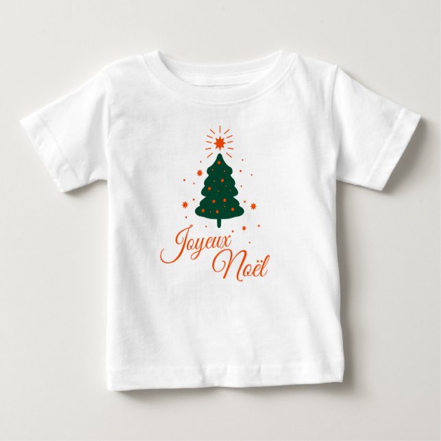 T-shirt Pour Bébé Joyeux Noël en rouge : sapin classique et joyeux (Devant)