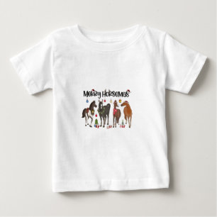 T-shirt Pour Bébé Joyeux Noël Fleur de Cheval de Cheval de Noël Équi