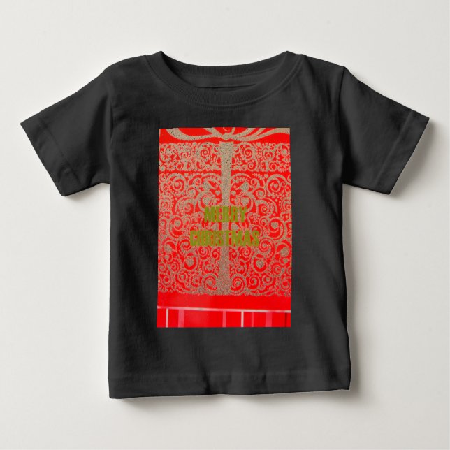 T-shirt Pour Bébé Joyeux Noël Golden Red Parties scintillant Hearts  (Devant)