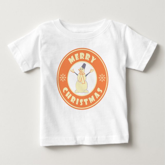 T-shirt Pour Bébé Joyeux Noël heureux bonhomme de neige célèbre styl (Devant)