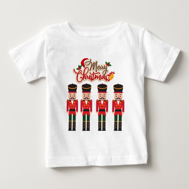 T-shirt Pour Bébé Joyeux Noël Nutcracker Festive Tee de vacances (Devant)
