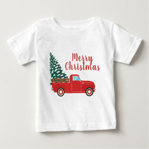 T-shirt Pour Bébé Joyeux Noël Petit Camion de ramassage rouge
