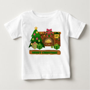 T-shirt Pour Bébé Joyeux Noël près d'un feu de cheminée arbre de noë