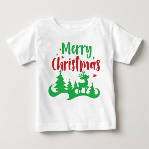T-shirt Pour Bébé Joyeux Noël, Rennes, Arbre de Noël, Étoiles